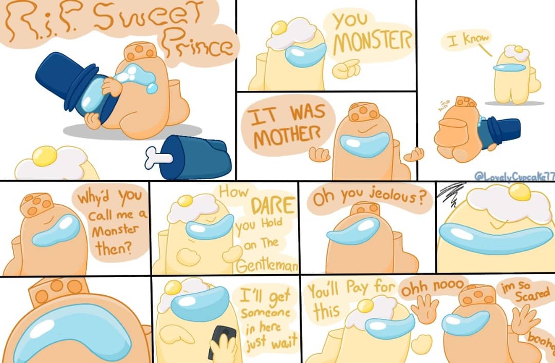 lovelycupcake77's tweet photo. Mr. Cheese And Mr. Egg arguing, I love their banter XD

This is a remake of my first AUL post from a year ago today! (On Instagram)
(Some quality is lost :')

#gametoons #amonguslogic #amongus  #gentlecheese v.s. #gentleegg https://t.co/Ds7IHuNpQE