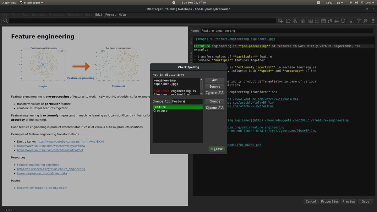 mindforger's tweet photo. Hunspell-based #spell #check with configurable language and personal dictionaries is going to be released with @mindforger 1.53.0 to make your #Markdown #remarks👌 https://t.co/jcONe9i6To