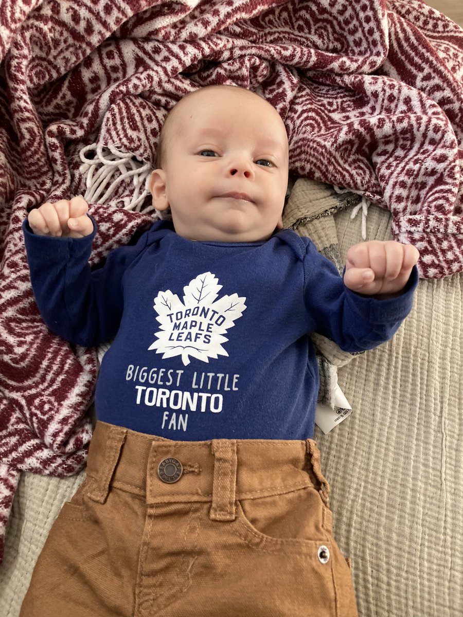 Next generation Leaf’s fan. 2 month old grandson home for Christmas. 💕 <a href="/MapleLeafs/">Toronto Maple Leafs</a>