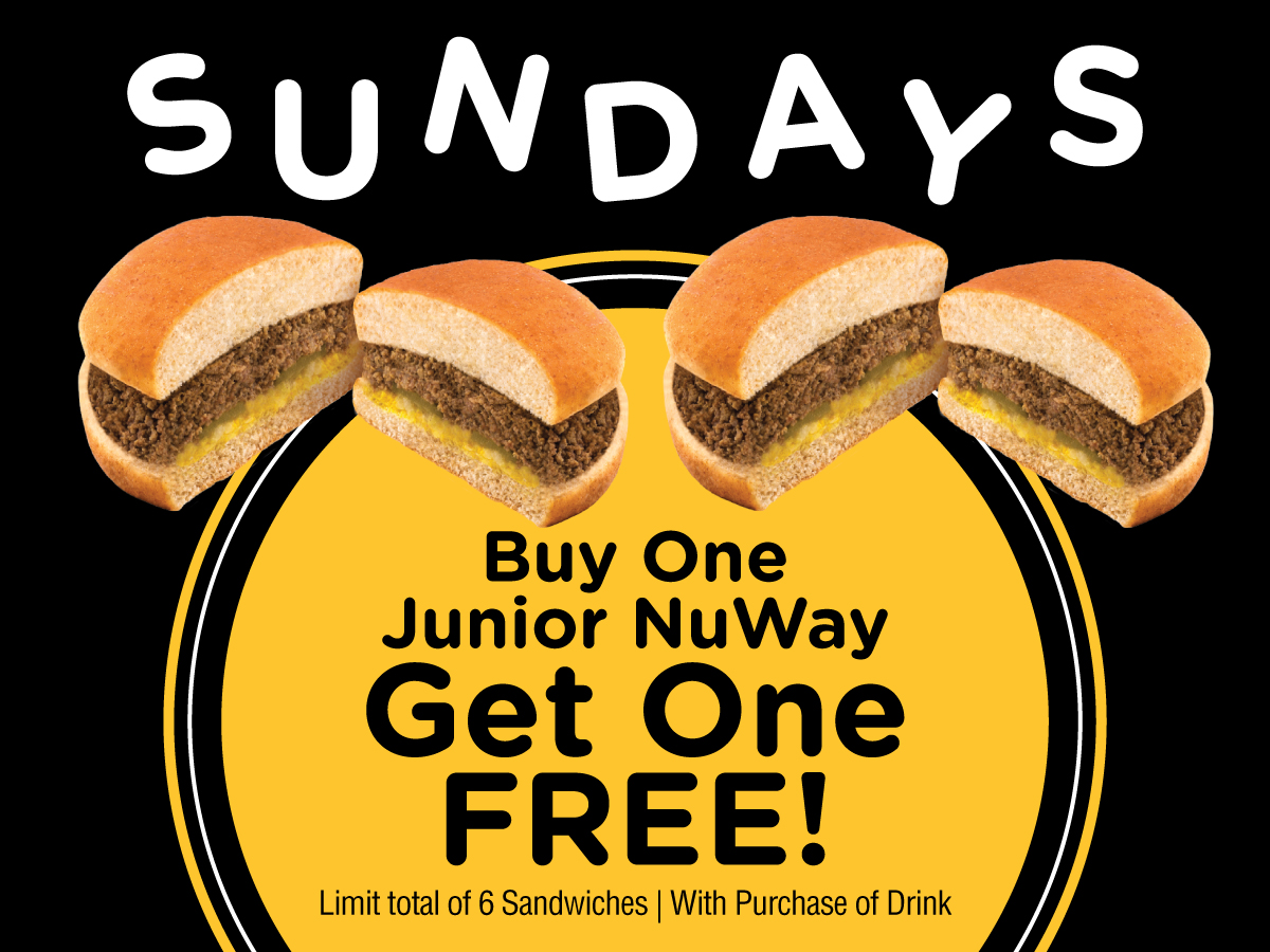 NuwayB's tweet photo. Every Sunday is BOGO at NuWay! Buy one Junior NuWay and get one FREE with the purchase of a regular drink! Limit total of 6 sandwiches. https://t.co/dmJlABHKRJ