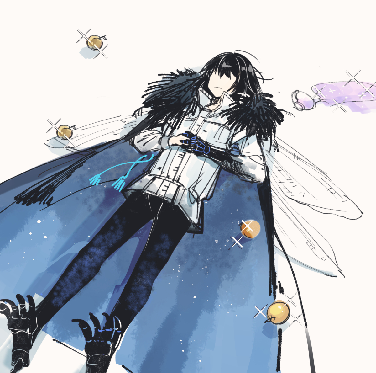 oberon (fate) 1boy insect wings male focus wings solo black hair fur trim  illustration images