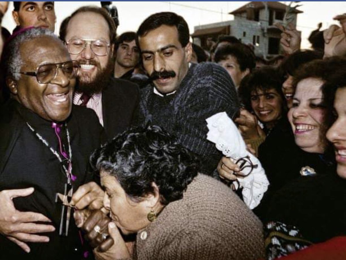 meznaqato's tweet photo. Desmond Tutu on Christmas Eve, 24 December 1989 in Palestine during the First Intifada. His solidarity at the height of the Intifada was seismic, galvanizing and heartening Palestinians when Rabin’s “Breaking Bones” policy was fraying at morale. https://t.co/3XhfbP6zsg