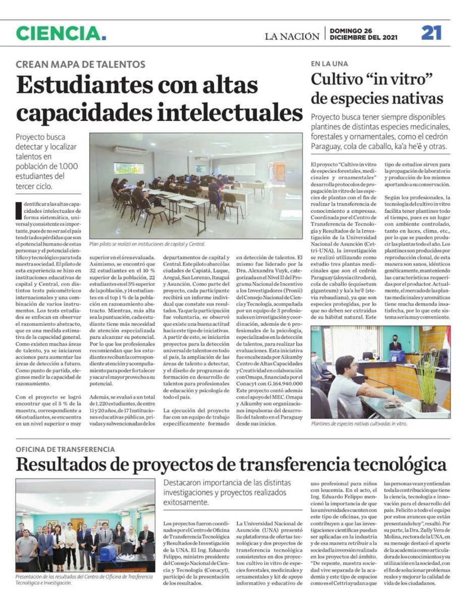 📢 Te invitamos a leer el 𝐞𝐬𝐩𝐚𝐜𝐢𝐨 𝐝𝐞 𝐜𝐢𝐞𝐧𝐜𝐢𝐚 del 𝐂𝐎𝐍𝐀𝐂𝐘𝐓 en la página 21 del Diario La Nación del domingo 26 de diciembre de 2021. ⚛️👨‍🔬👩‍🔬🔬