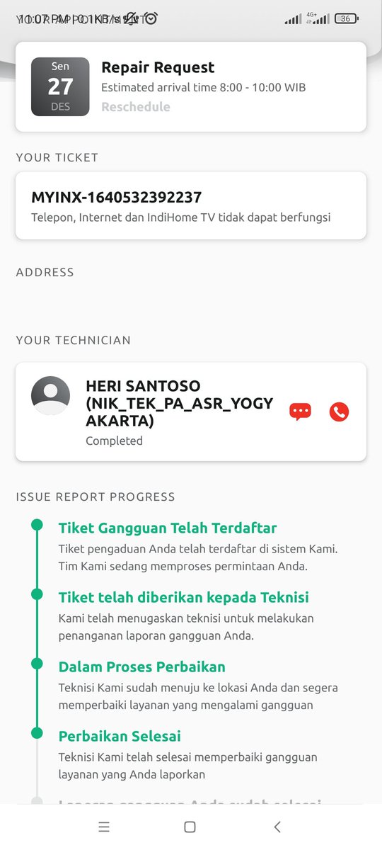 ardiputra91's tweet photo. @IndiHomeCare Ini gimana min?  baru buat laporan 20 menit lalu tiba-tiba statusnya sudah completed, padahal masih mati internetnya dan teknisi juga jadwalnya besok. Di-reopen tidak bisa https://t.co/TAuuGnUhK7