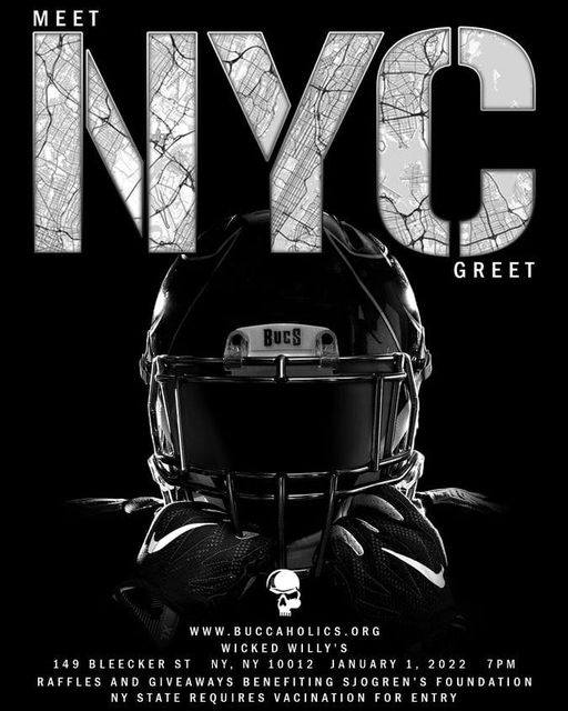 Ru_Dubi's tweet photo. BUCCAHOLICS TRI-STATE MEET N GREET AT WICKED WILLY'S ON JAN 1! WE'LL BE DOING RAFFLES TO BENEFIT THE SJOGREN'S FOUNDATION! SEE YOU THERE! @Buccaholics @WhatTheBuc @Buccaneers @CarmieV #Bucs https://t.co/e7wyCkd7Zb