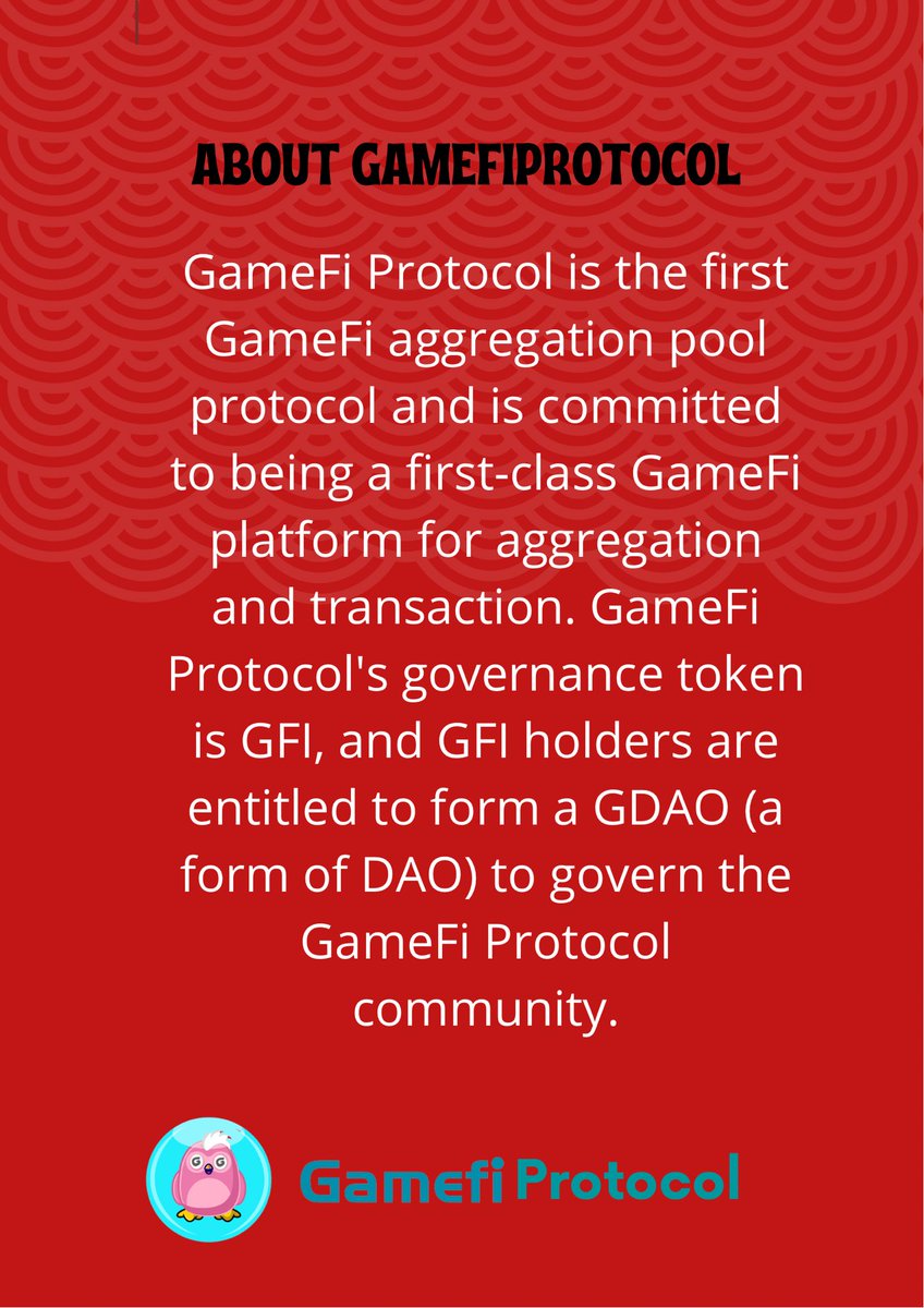 DiyenDanArts's tweet image. Did you know #GameFiProtocol is the first GameFi aggregation pool protocol and is committed to being a first class GameFi platform for aggregation and transaction. 
#GameFi #Blockchain #protocol #NFTCommunity #NFTs #nftcollector