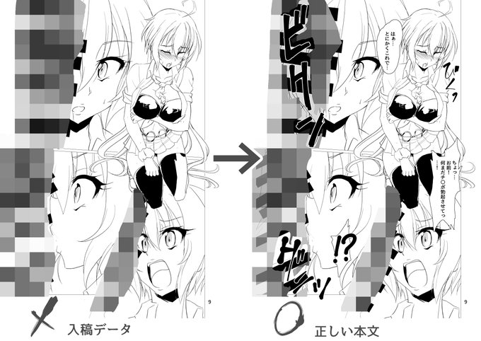 ※お詫び
すでに入稿済みの新刊のデータの一部に非表示レイヤーがあったため本文9ページ目が不完全なものになっております。
当該ページをこちらに掲載しておきますので手に入れた方は脳内補完をお願いします。(後日支援サイトの方にでも訂正済みページを公開します) 