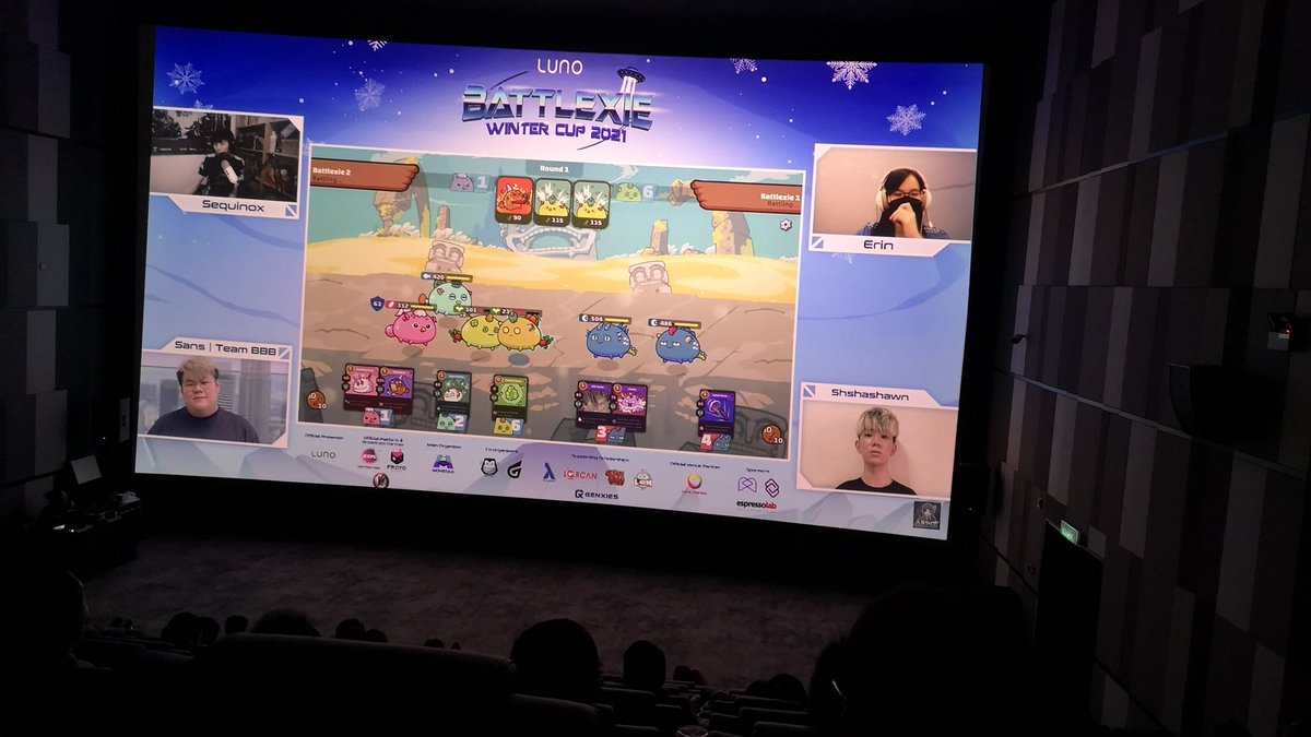 shaffertcg7's tweet photo. Bringing #AxieInfinity into cinemas today with Luno Battlexie : Winter Cup.

@Jihoz_Axie would you be proud of us?

#dadicinema
@LunoGlobal
@myriad_social
@realitychain https://t.co/3IVkRceENa