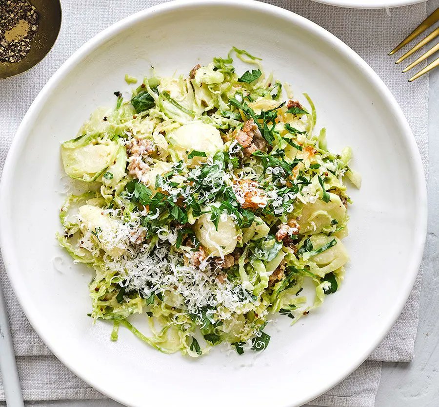 Can you face Christmas dinner again? What about turning your leftover veg and sausage leftovers into this Sprout Gnocchi dish from Good Food Magazine:

bbcgoodfood.com/recipes/mustar…