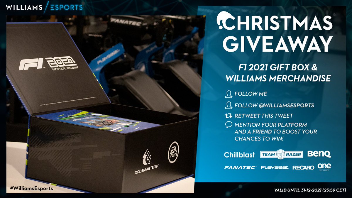 AlvaroCarreton's tweet image. Christmas GIVEAWAY 🚨

- F1 2021 game signed by George Russell
- @WilliamsEsports merchandise (T-shirts and a jacket)
- F1 game T-shirt, cap, keychain, bag and checkered flag
- @WilliamsRacing official cards

All you need to do is follow the steps in the pic. Good luck all! 😁