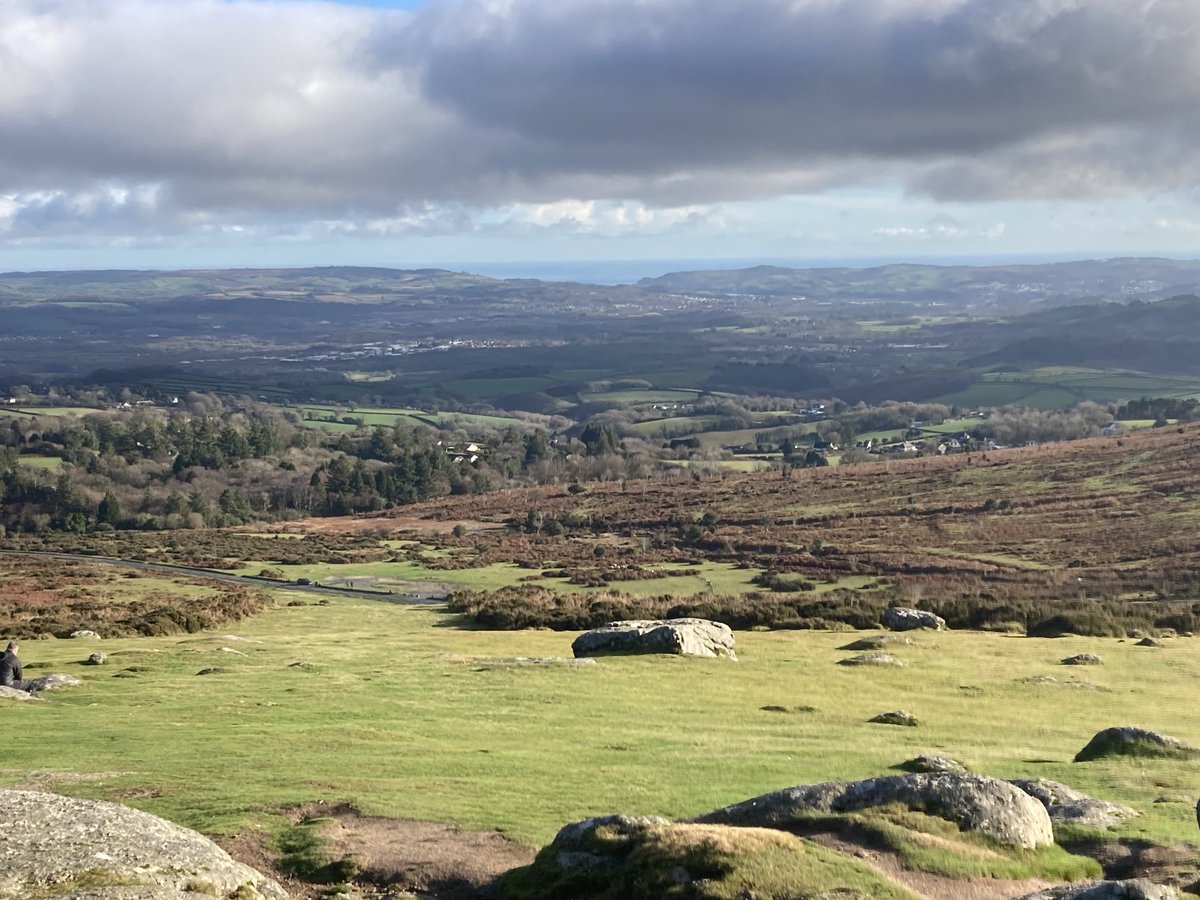 Haytor. Top of Dartmoor on Boxing Day walk. Teign valley and sea in distance.