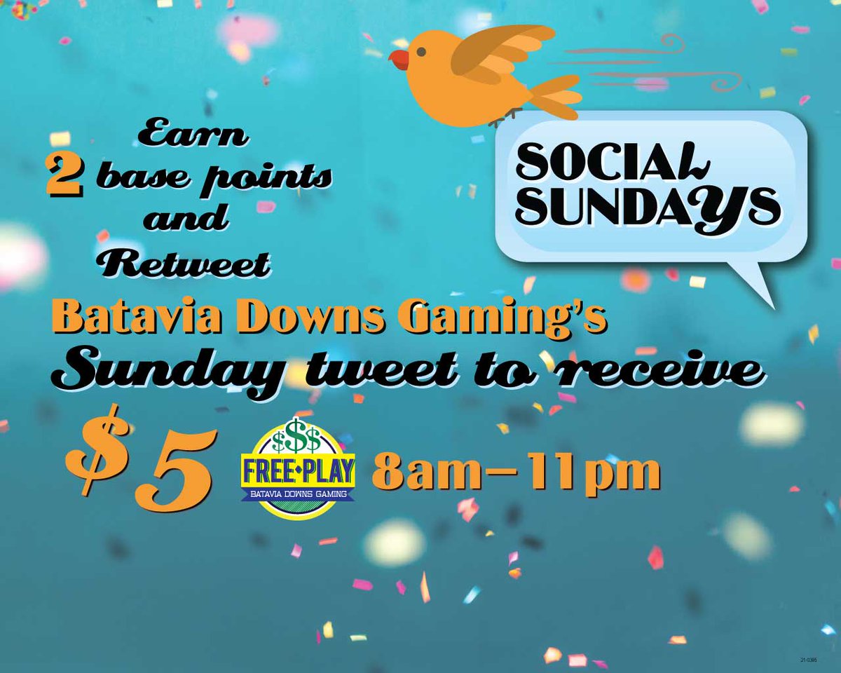 BataviaDowns's tweet photo. ✨ Retweet this tweet for $5 Free Play* for #bdgsocialsunday after 8AM on 12/26/2021!

*Must earn 2 points on your Players Club Card to redeem.

Show to Players Club via phone/print out to be eligible to receive promotion.
See link for promotion details: https://t.co/n2khdJqr5L https://t.co/2P74Ja6Wf1
