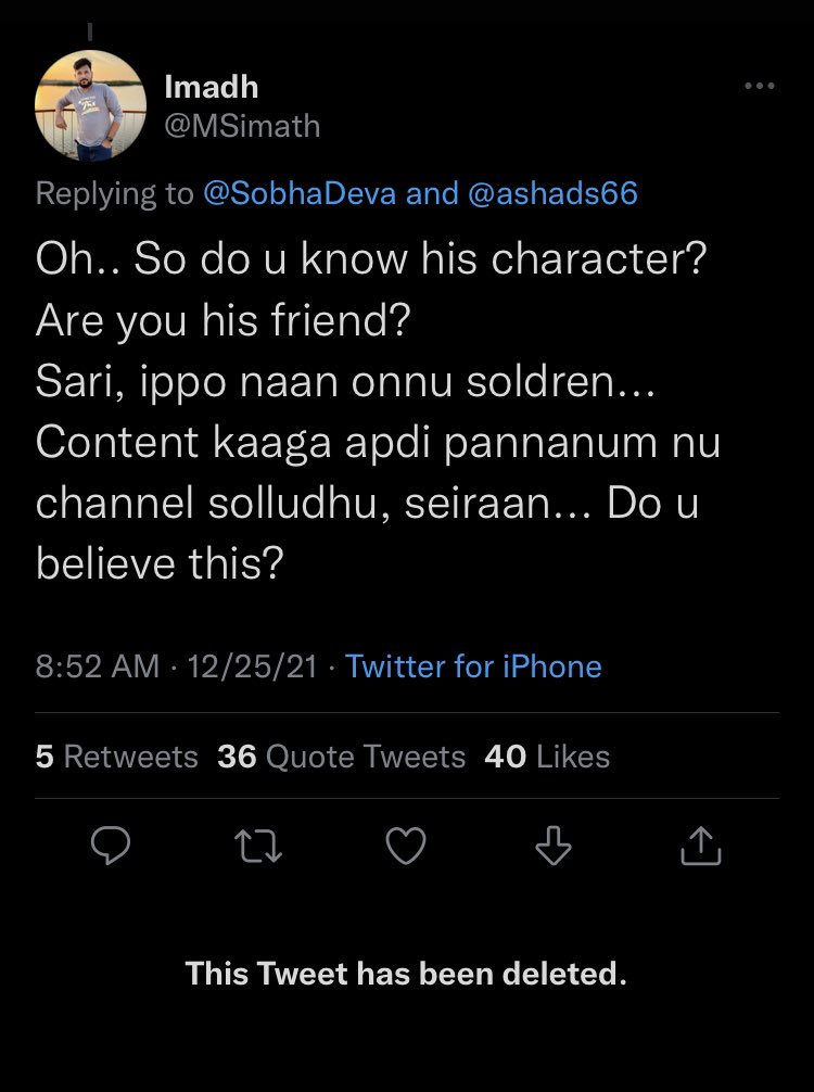 AjayAsho's tweet photo. During family visit, #Thamarai saying, nangala sanda podala mama, avanga than apdi panna solranga.
And Now this from @MSimath.
Questions the whole credibility of the show. What’s happening @vijaytelevision @Banijayasia @pradeepmilroy ?
#BiggBossTamil5 #BiggBossTamil https://t.co/4C3wxmeXqE