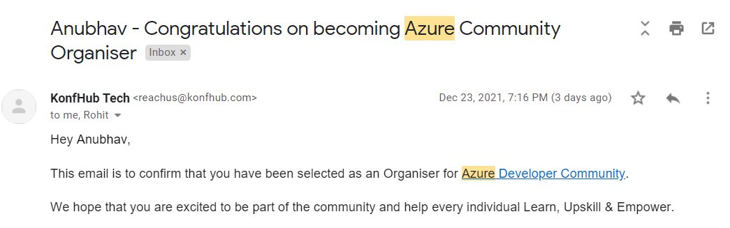Anubhavdevv's tweet photo. Thank you @azdevindia for selecting me as a azure community organizer ๐๐
Excited to be a part of the Azure Developer Community! ๐ฅ
#AzureDevIndia #Community #Azure https://t.co/6gfN7NB1Zq