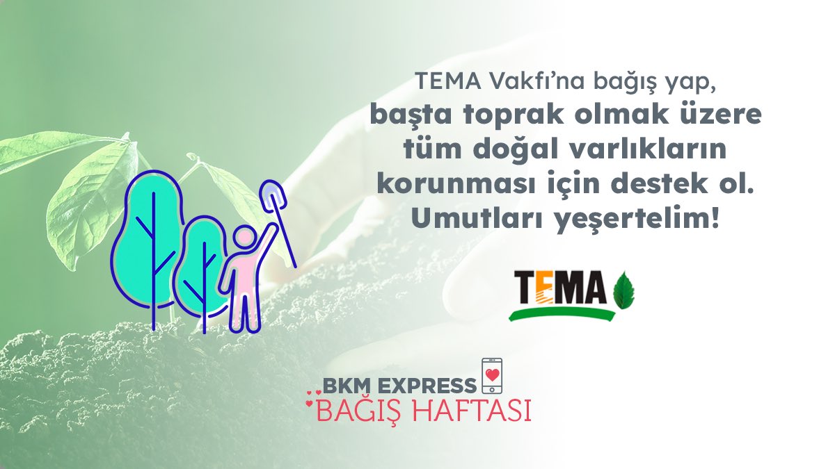 BKM Express (@bkmexpress) on Twitter photo Bugün bağışlar BKM Express’le TEMA Vakfı’na! Dilediğin tutarda bağış yapmak için tıkla👉🏻bit.ly/3qrKv6k
<a href="/temavakfi/">TEMA Vakfı</a> #BKMExpressBağışHaftası Bugün bağışlar BKM Express’le TEMA Vakfı’na! Dilediğin tutarda bağış yapmak için tıkla👉🏻bit.ly/3qrKv6k
<a href="/temavakfi/">TEMA Vakfı</a> #BKMExpressBağışHaftası