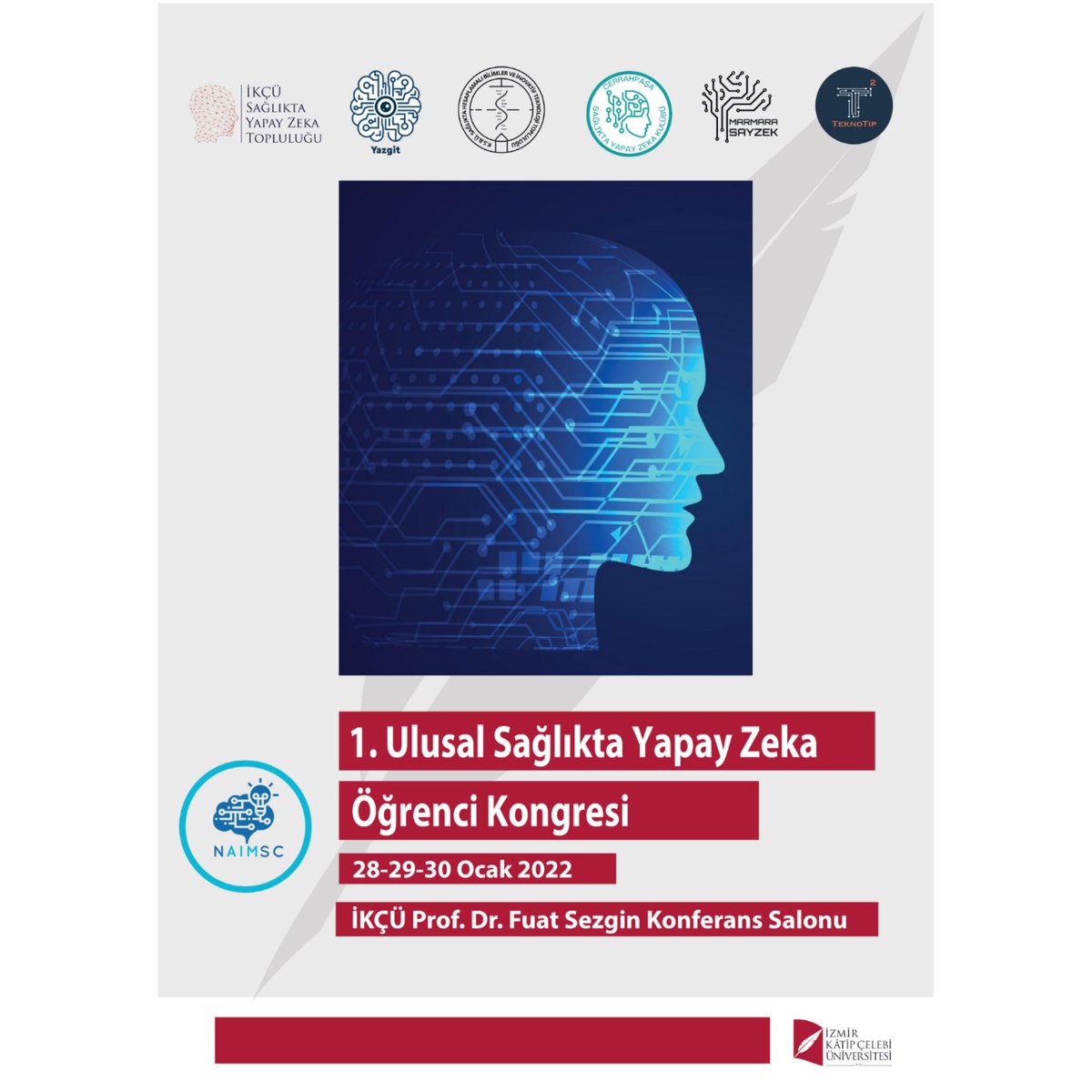 I. Ulusal Sağlıkta Yapay Zeka Öğrenci Kongresi, 28-29-30 Ocak 2022'de İzmir Katip Çelebi Üniversitesi Prof. Dr. Fuat Sezgin Konferans Salonunda ev sahipliğimizde düzenlenecek.💫
Kongre ile ilgili detaylar ve kayıt için takipte kalın😊 
#sağlık #yapayzeka #kongre #tıp #teknoloji