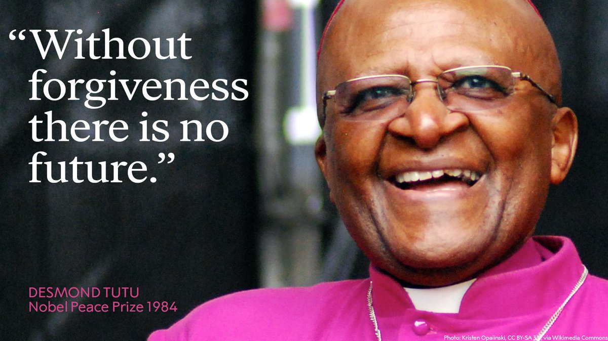 NobelPrize's tweet photo. Remembering Archbishop Desmond Tutu who was honoured with the 1984 Nobel Peace Prize for his non-violent opposition to South Africa's brutal apartheid regime.

Read his Nobel Prize lecture which ended in a call for us all to be peacemakers: https://t.co/ccbjOp57CP https://t.co/O9KxY1LVcj
