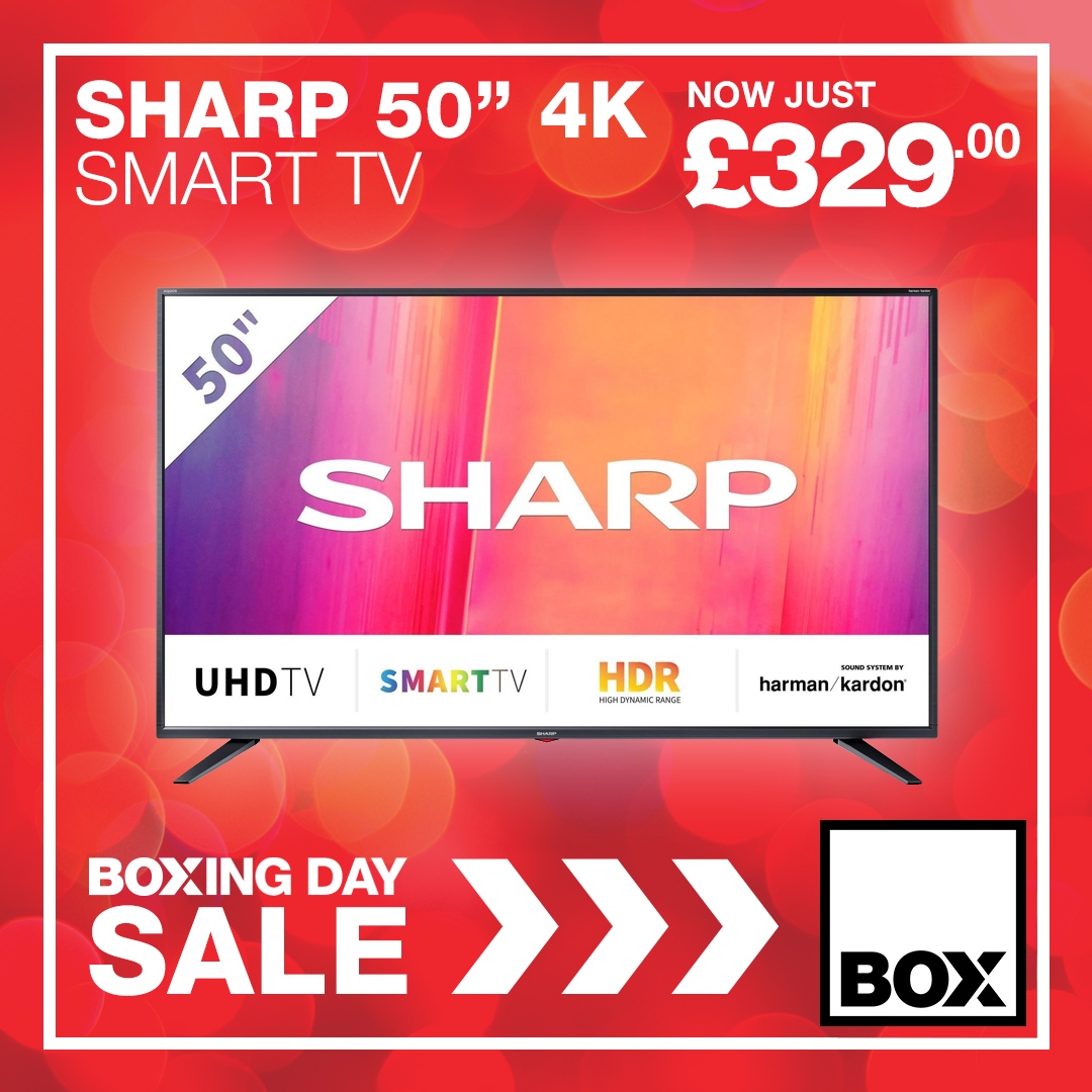 boxcouk's tweet photo. Upgrade your TV 📺
For less than you'd think, with this Sharp 50 inch 4K Smart TV
👉 https://t.co/FC8SNf0IUB
✅ 4K UHD
✅ Smart TV
✅ High Dynamic Range
✅ Harmon / Kardon Sound System
#tv #4ktv #sharp #sharptv #tvdeals #boxingday #boxingdaydeals #box #wearebox #boxit https://t.co/ic66H3J5x0
