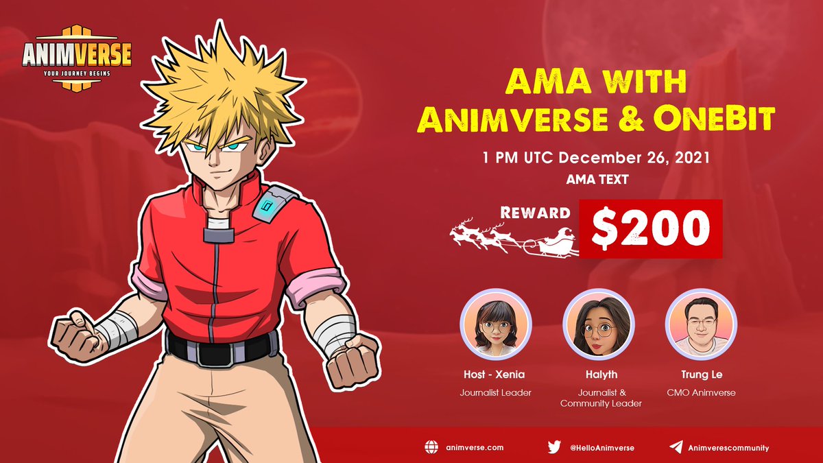 🥇 AMA: ANIMVERSE x ONEBIT IS NOW LIVE!
If you want to know anything about Animverse, drop the questions HERE (t.me/dautucryptovie…) and  you will be one of winners who get our prize 🌝
️🏆 Reward Pool: $200 for 10 best questions
Detail: animverse.substack.com/p/-ama-animver…

#AMA