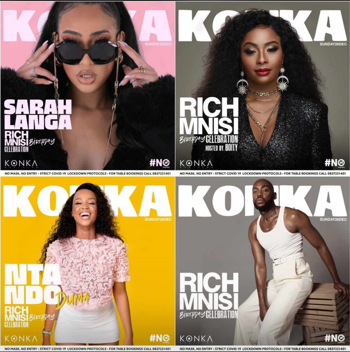 Celebrating @therichmnisi today @KonkaSoweto 🥳🥳🥳 See your faves such as; @Boity @sarahlanga @dumantando20 and many more 💃🏾🔥 Let’s #KonkaSunday it!