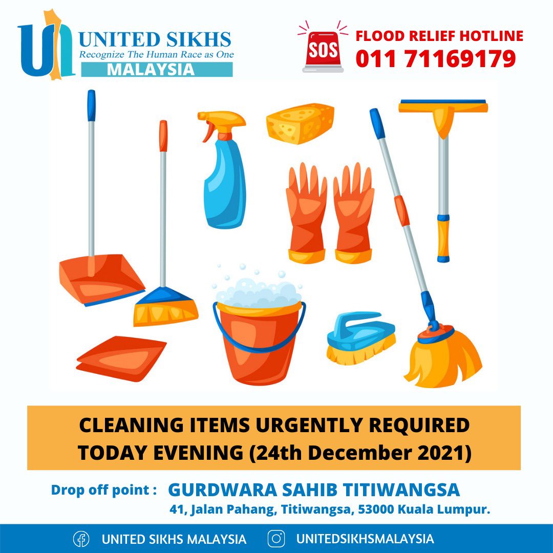 MokhamS's tweet photo. United Sikhs Malaysia needs an urgent supply of cleaning items to send to Mentakab..

Please kindly drop of these items below to Gurdwara Sahib Titiwangsa by 12pm tomorrow as our lorry is headed there by 1pm

Please help me retweet and share 

@united_sikhsmy @SikhInside #Pahang https://t.co/Ss84ynD1lu