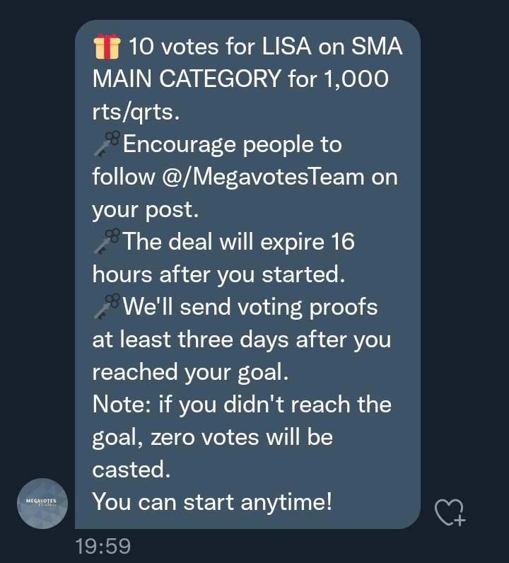 liliesmylove's tweet photo. 🚨👥LILIES, We have a deal from @MegavotesTeam 🔥🔥

SMA HEARTS RT/QRT DEAL FOR #LISA❤️‍🔥

💖1000 Hearts (10 tickers)💓
•1000 Rts/Qrts
•Follow Host @MegavotesTeam
⌛END IN 16 HOURS https://t.co/dESTvqwKQp
