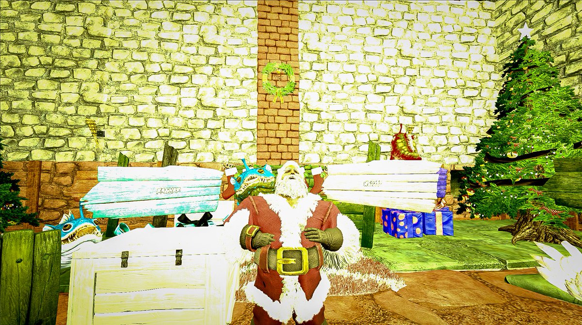 LittlegamerMiss's tweet photo. Merry Christmas from 290! Many of us have had a hard year so thank you for all the joy we have had with this event. The amout of joy and laughter we all had, with eggnog, presents and the classic santa, but santa is nothing without his sled and reindeers. Thank you #playARK https://t.co/okmusfy7yj