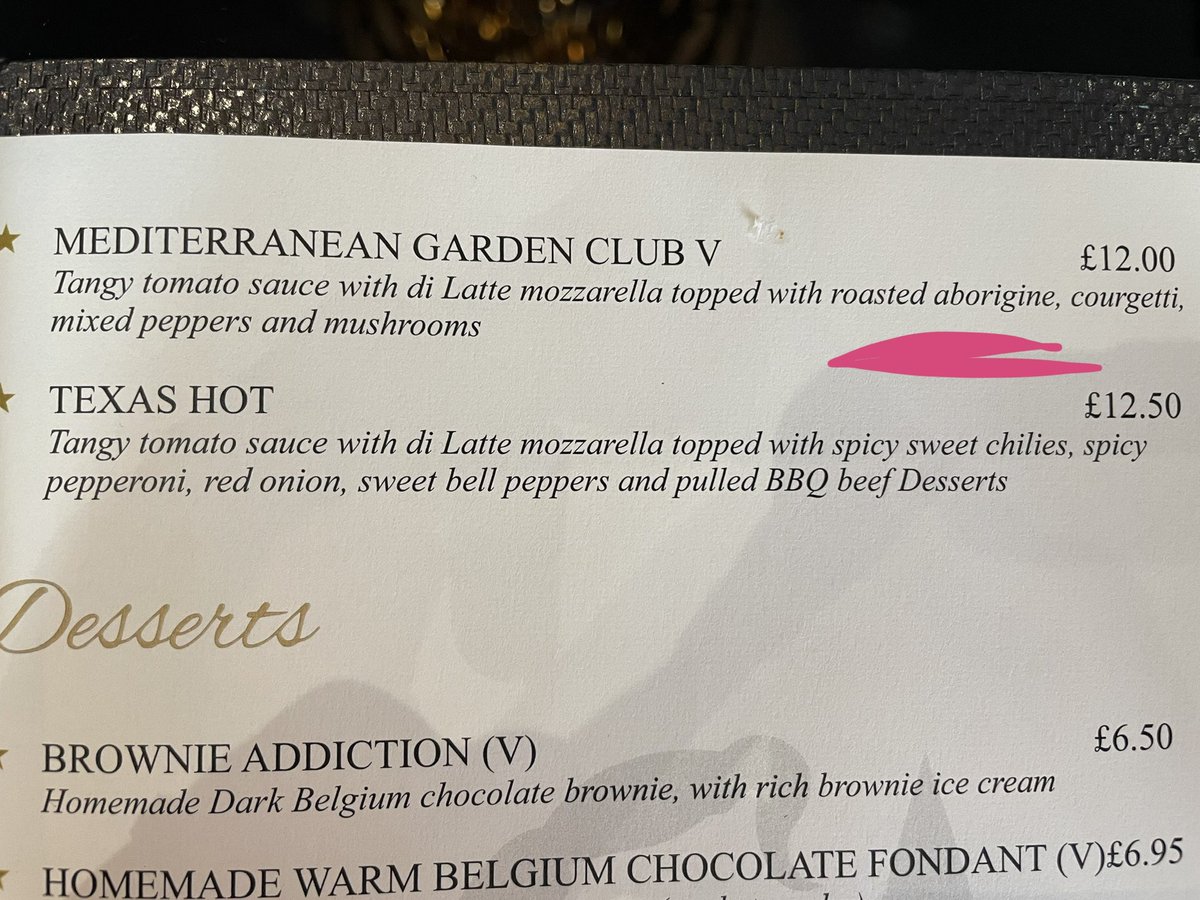 What a disrespectful pizza menu. Aborigine should have a capital A.