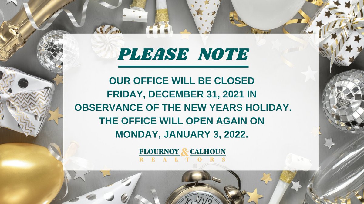 FC_Realtors's tweet photo. Please note our updated #holiday schedule for #NewYears2022

#FlournoyandCalhounRealtors #ColumbusGA #RealEstate #GeorgiaRealEstate #AlabamaRealEstate #Residential #Commercial #sales #propertymanagement https://t.co/0my47bSCDa https://t.co/5TyJcnhwg1