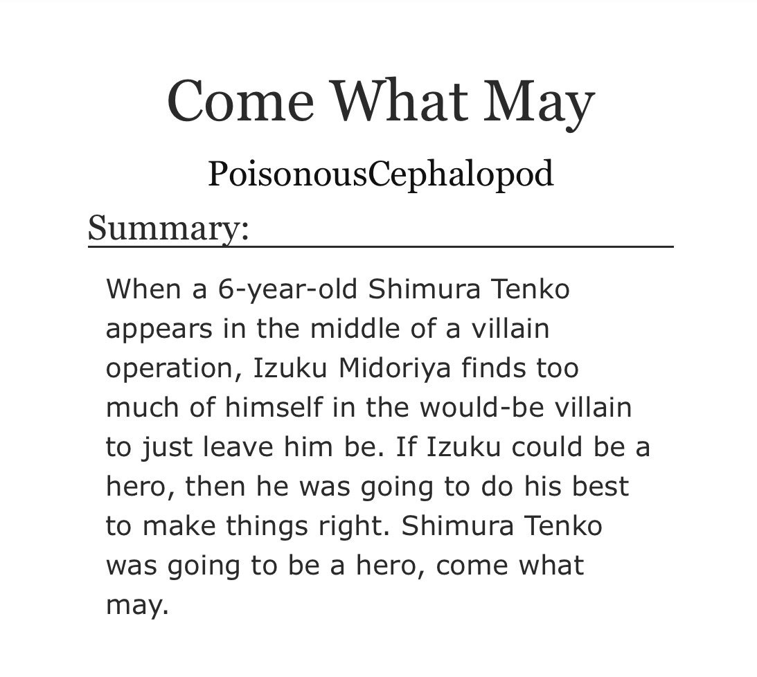 bnhaficrec's tweet photo. God, the parallel of izuku and shigaraki is both disturbing and fascinating. Not to mention all the what ifs that come with it

「Come What May 」

˚✧ https://t.co/TVLHxrCVKL

#bnha #mha #fanfic #fic #fanficrec #shigaraki #izuku #deku https://t.co/xEGXQMEuXk