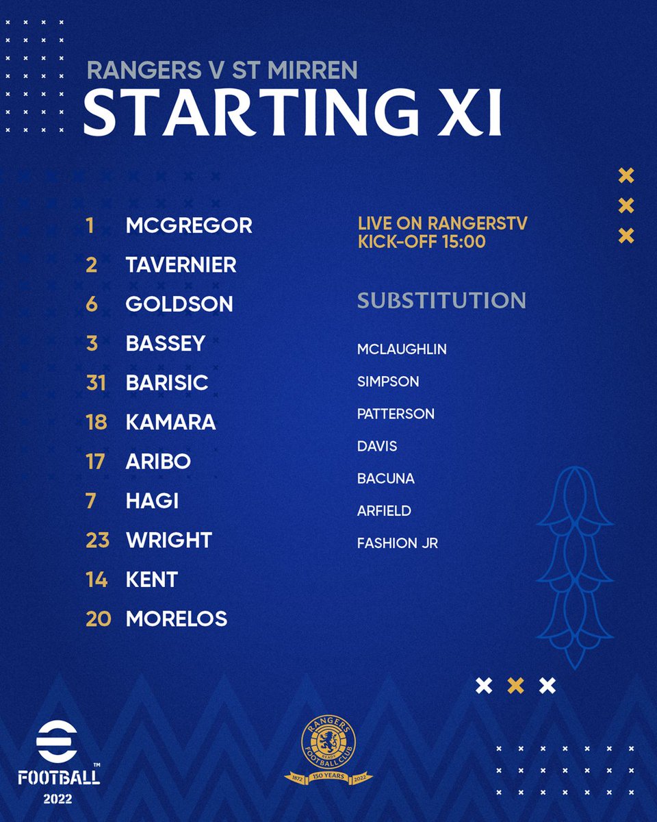 RangersFC's tweet photo. 🆕 Today's #RangersFC team to face St Mirren at Ibrox.

🗒️ Full Team News: https://t.co/x2IyMQAKvg
🎟️ Season Ticket Holders - Redeem your RangersTV voucher: https://t.co/rV4Nz49R5c https://t.co/1LUeKow7On