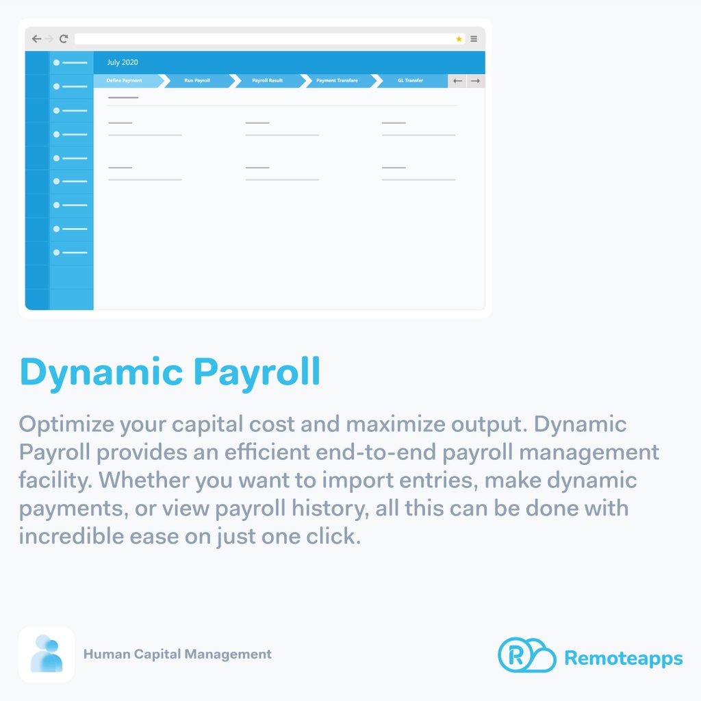 remoteappsbh's tweet image. Dynamic Payroll
Optimize your capital cost and maximize output. Dynamic Payroll provides an efficient end-to-end payroll management facility.

#remoteApps #ERPSystem #HRSystem #HR_System #Human_Capital