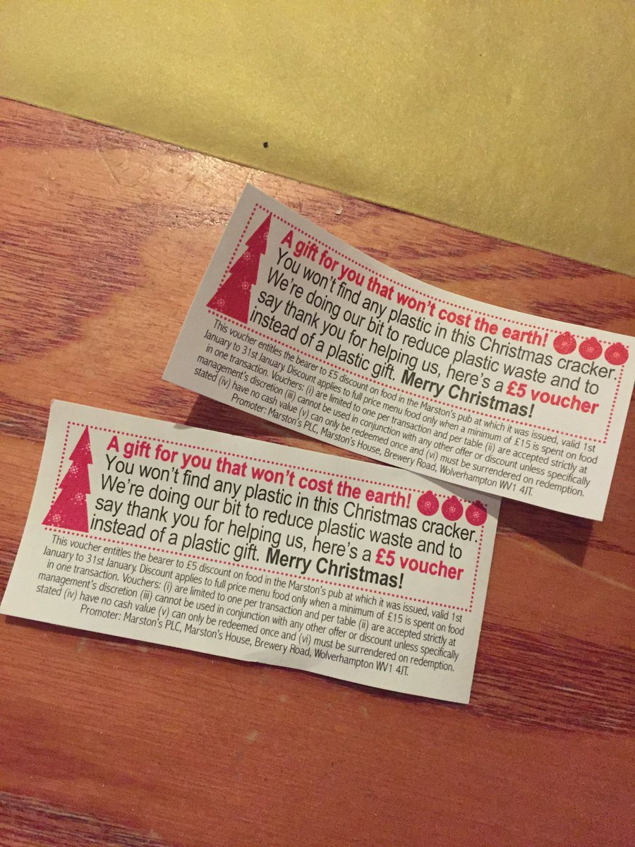 15jjc's tweet photo. A big well done to @MarstonsBrewery fantastic Christmas Day meal yesterday in PLAS COCH WREXHAM with great staff. And excellent idea of not putting silly wasteful plastic in their Christmas crackers & put £5 vouchers instead. #singleUsePlastic #MarstonsPubs #PlasticFree
🌍👏👏 https://t.co/w4X4znRQjB