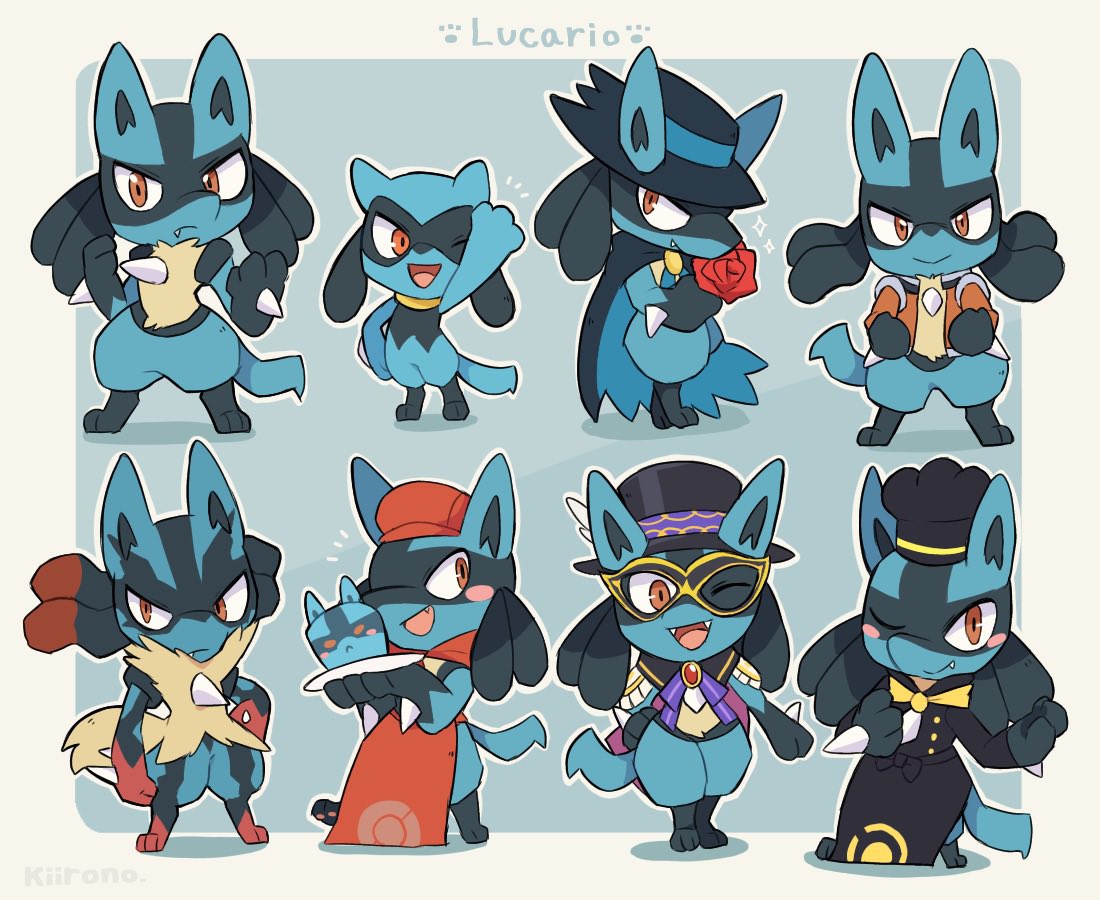 lucario clothed pokemon pokemon (creature) hat smile one eye closed holding open mouth  illustration images
