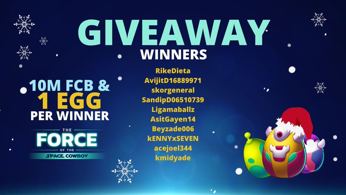 ANNOUNCING THE WINNERS WALKING AWAY WITH 10 MILLION $FCB &amp; ONE EGG NFT EACH!
.
.
.
@RikeDieta
<a href="/AvijitD16889971/">Avijit Das</a>
<a href="/skorgeneral/">General Mustafa</a>
<a href="/SandipD06510739/">Sandip Dhara</a>
<a href="/ligamaballz/">dj</a>
<a href="/AsitGayen14/">Asit Gayen</a>
<a href="/Beyzade006/">Ram Pa Pa Pam🦅🏁</a>
<a href="/kENNYxSEVEN/">🇺🇦 xkenny.eth</a>
<a href="/acejoel344/">eesu</a>
@kmidyade

CONGRATULATIONS!!
REWARDS TO BE CREDITED IN 48 HOURS!
🎊🎊🎊