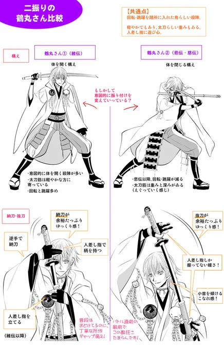 鶴丸さんは3振り全員レポを収録しました。
『殺陣レポまとめ本 ②巻』は100ページになります☺ 