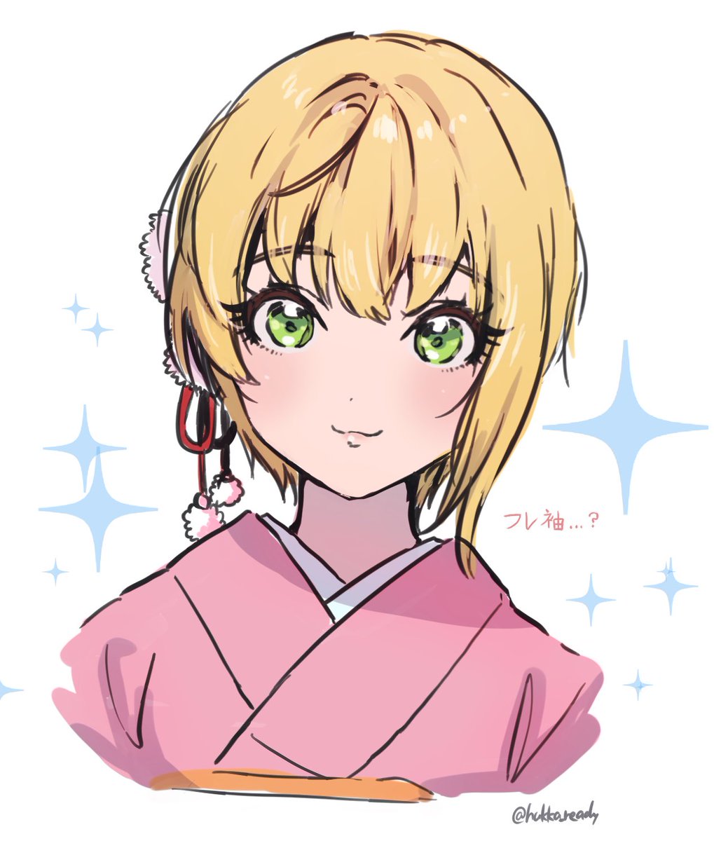 miyamoto frederica 1girl solo blonde hair green eyes japanese clothes kimono short hair  illustration images