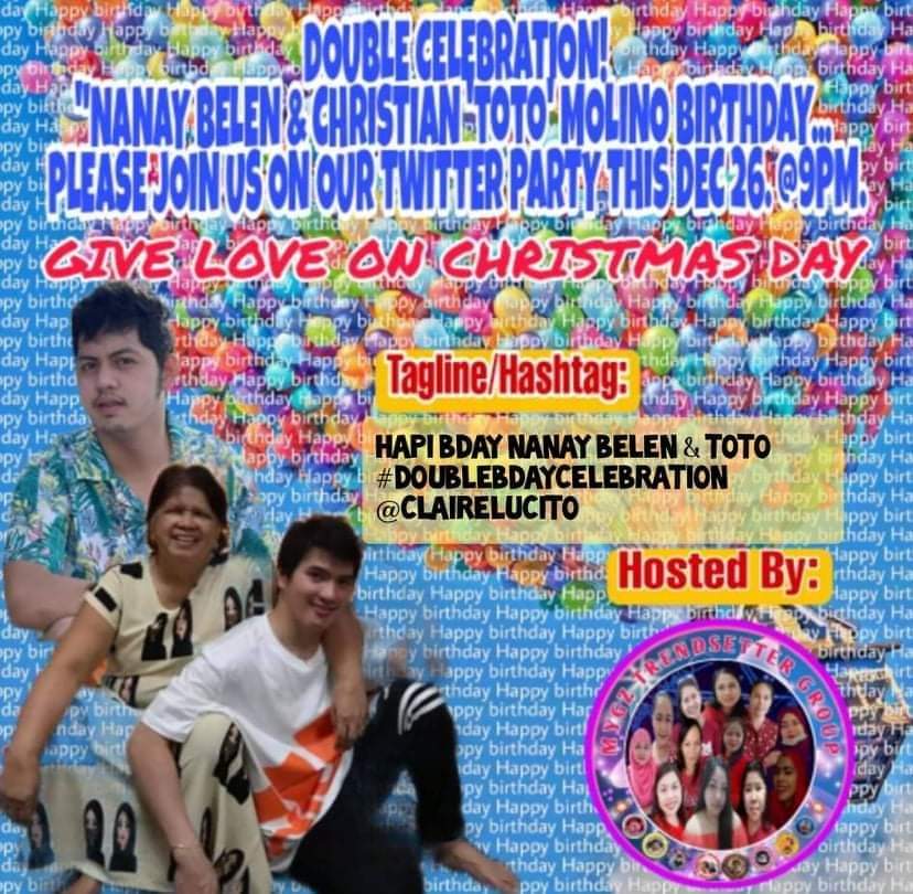 RICa91816200's tweet photo. Hapi Bday Nanay Belen &amp; Toto

#DoubleBdayCelebration
@ClaireLucito https://t.co/AaN8pCkEeR