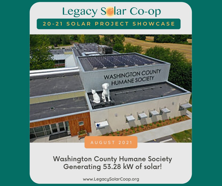 ☀️ The solar array installed to the Washington County Humane Society by Current Electric has the capacity to generate about 67,500 kW hours of electricity annually! ☀️  Learn more at bit.ly/3p8QzBb
<a href="/callcurrent/">Current Electric</a>

#solarpoweredWI #solarwisconsin #wisconsinsolar