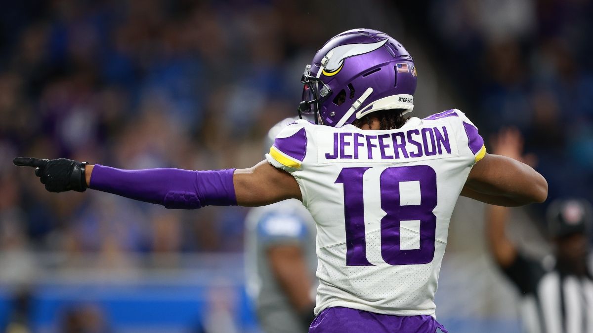 FieldYates's tweet photo. With just 21 yards today, Vikings WR Justin Jefferson will set the NFL record for most receiving yards in a player's first two seasons ever (2,756).

With 133 yards, he'll set the record for most receiving yards ever before turning 23 (2,868). 

A 22-year old megastar. https://t.co/vxjD50sEfz