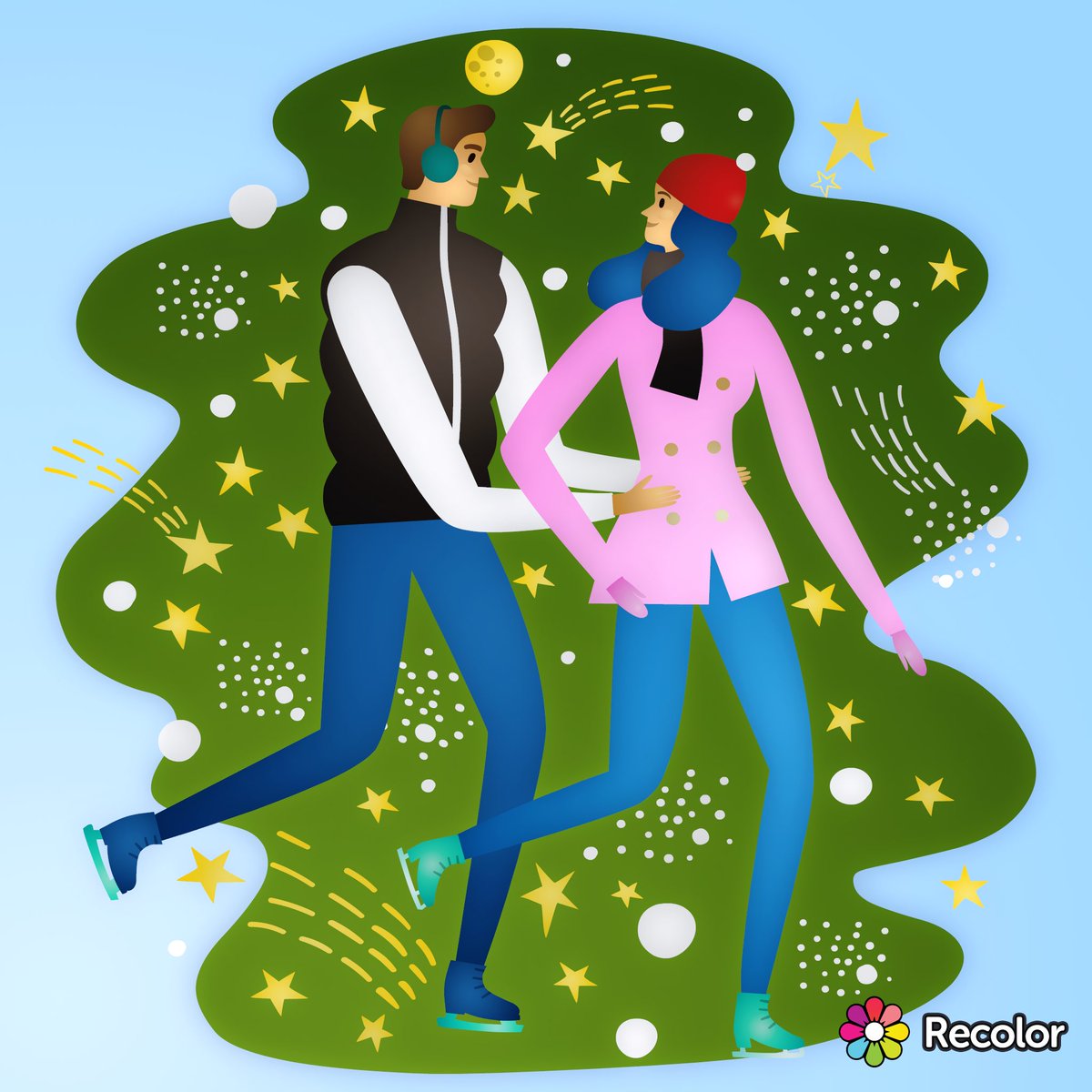 simplycharriel_'s tweet photo. ~ Ice skating with you is the best feeling and moment ever 👫💓✨ #recolorapp #couplesgoals #adultcoloring #mycoloringbook https://t.co/CiZqa6lUAy