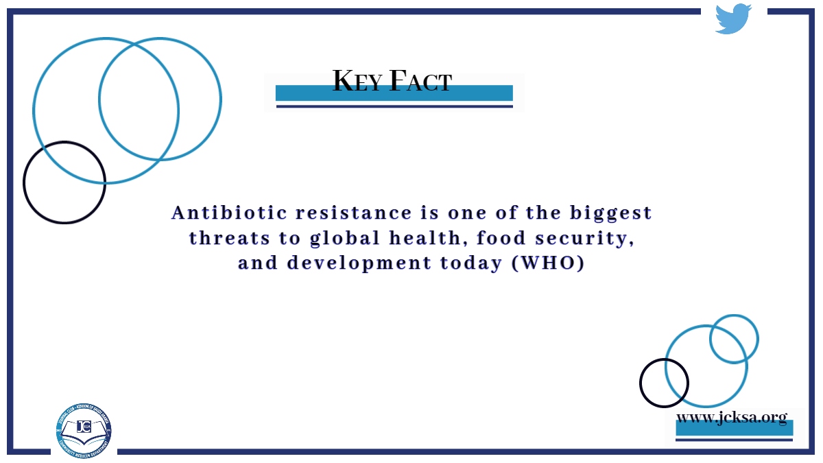 The_JCKSA's tweet photo. The world urgently needs to change the way it prescribes and uses antibiotics. Check the key facts about the antibiotics:

#facts 
#jcksa
#share_knowledge_togather https://t.co/D2vVmOC2La
