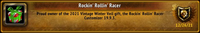 TheRealCeeHad's tweet photo. I just earned the [Rockin' Rollin' Racer] Achievement! #Warcraft #TakeItAll https://t.co/EH7a3b5nwE
