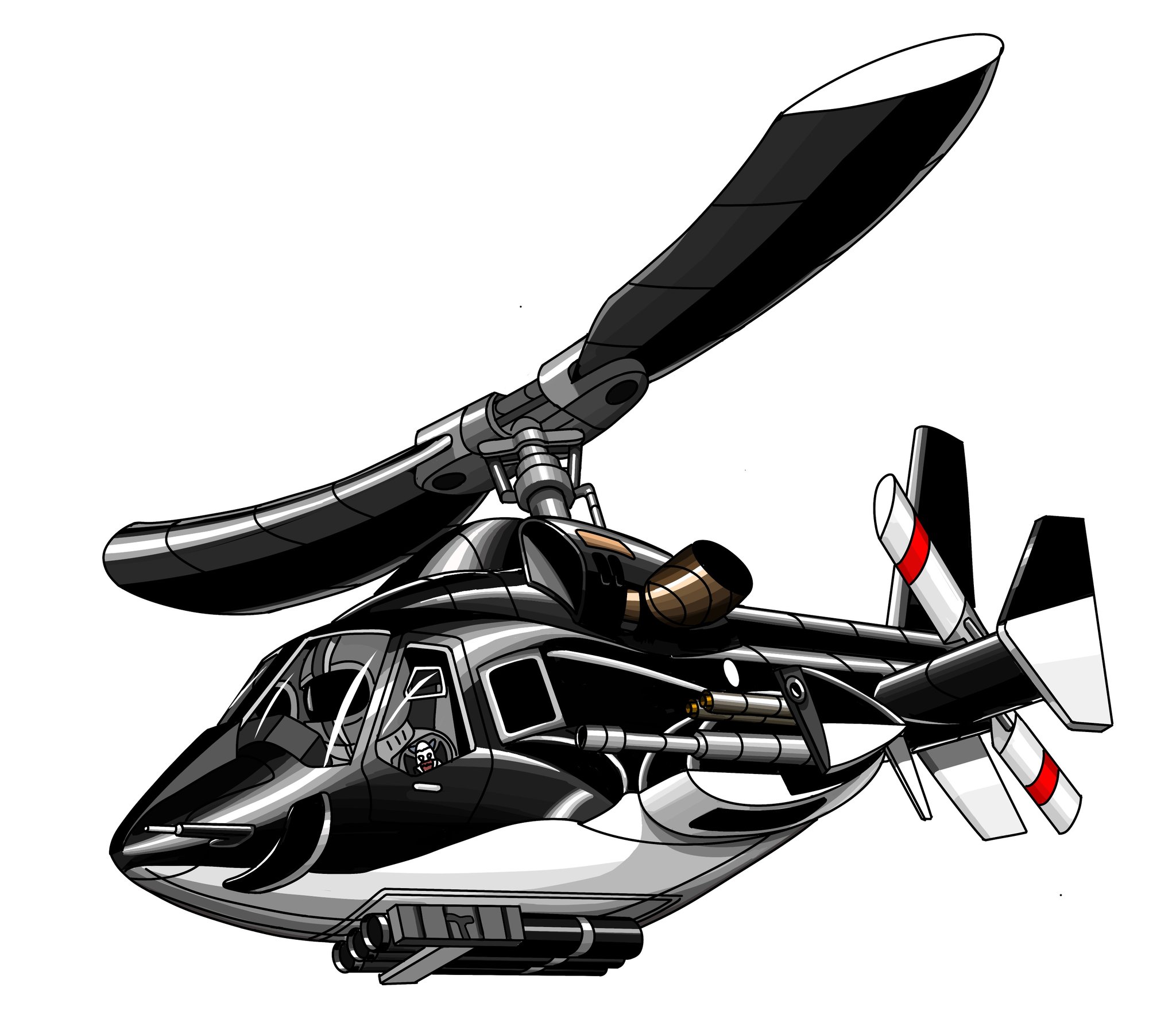 航空機と車のイラストレーター 超音速攻撃ヘリ エアーウルフです Ciaの秘密作戦遂行のため開発されました 最高速度はマッハ1を超え高度は6万フィートまで上昇可能 多くの武器も搭載しています って 1986年から放送されたドラマの話で 撮影機はベル
