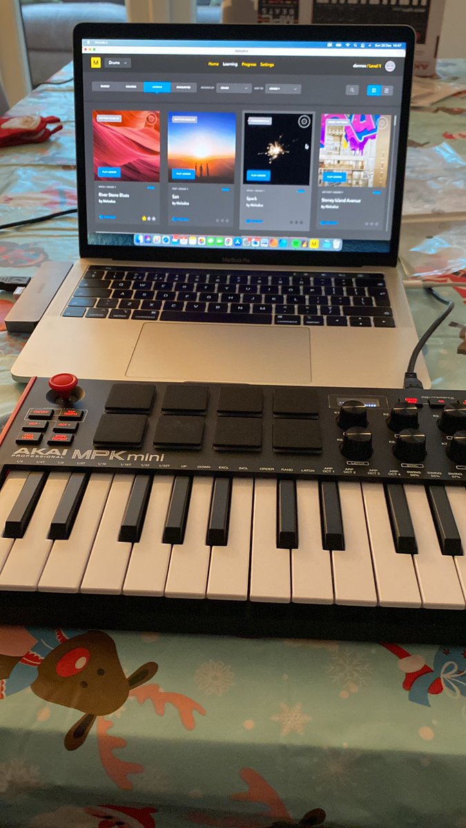 So who else this Christmas got a Akai MPK mini and a <a href="/MelodicsHQ/">Melodics</a> subscription. Love the way I can move between keys and drums.