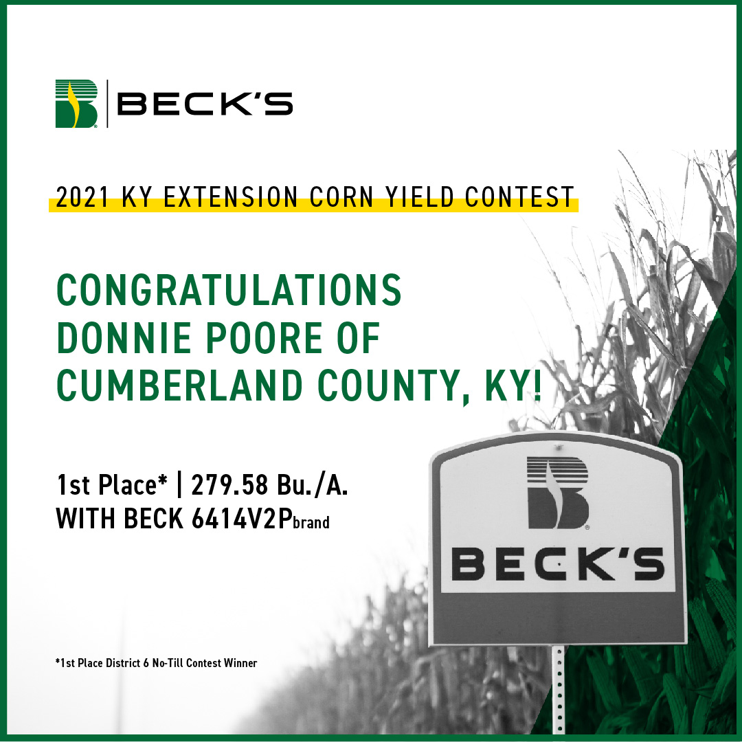 BecksHybrids's tweet photo. Extra! Extra! Read all about it! 📣

Donnie Poore of Cumberland County, KY, took first place (District 6 No-Till) in the 2021 KY Extension Corn Yield Contest, yielding an impressive 279.58 Bu./A. with BECK 6414V2Pbrand corn!

Congrats Donnie!

#TheSignsofYield https://t.co/fo6yVLlZpm