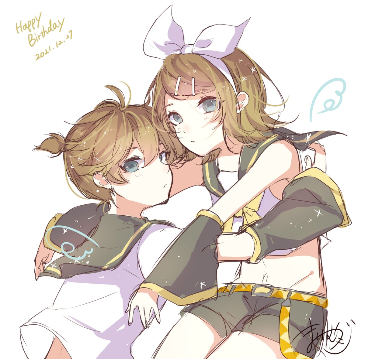 鏡音レン ,鏡音リン 「お誕生日おめでとう～!
#鏡音誕生祭2021  #鏡音リン #鏡音レン 」|まいむぎのイラスト