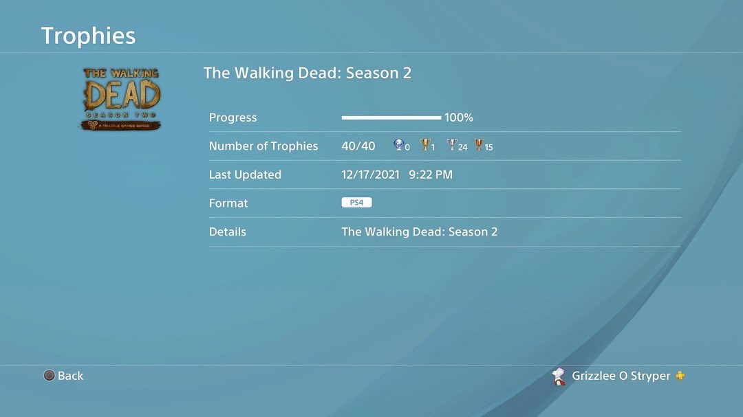 GStryper's tweet photo. Platinum 69! #TheWalkingDead #telltalethewalkingdead #playstationtrophies #platinumtrophy #playstation4 #ps4 #telltalegames https://t.co/nyF9S7rQTL