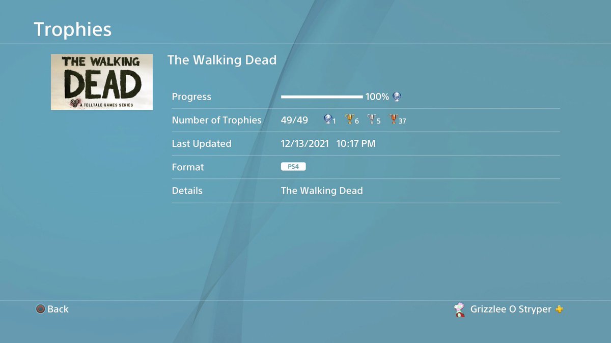 GStryper's tweet photo. Platinum 69! #TheWalkingDead #telltalethewalkingdead #playstationtrophies #platinumtrophy #playstation4 #ps4 #telltalegames https://t.co/nyF9S7rQTL