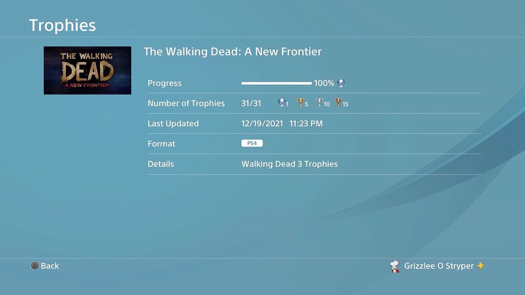 GStryper's tweet photo. Platinum 69! #TheWalkingDead #telltalethewalkingdead #playstationtrophies #platinumtrophy #playstation4 #ps4 #telltalegames https://t.co/nyF9S7rQTL